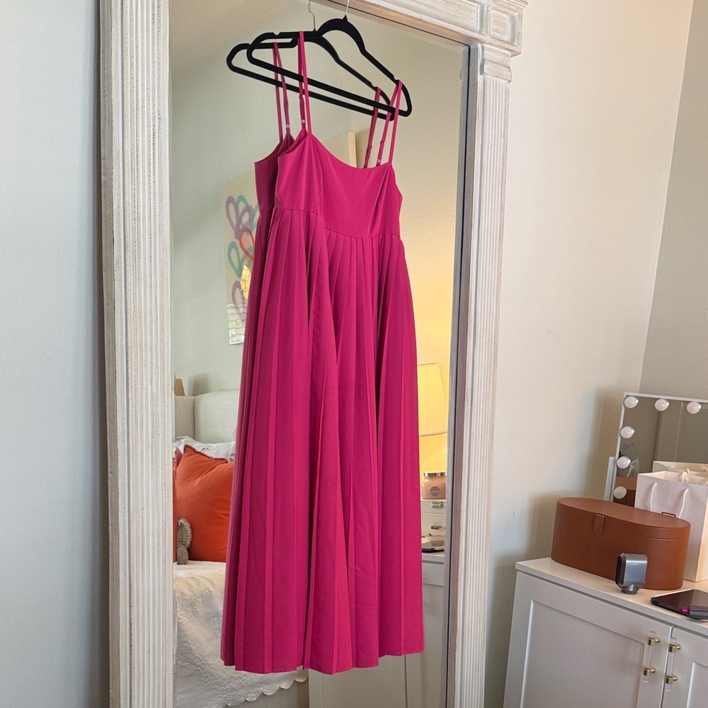 Anthropologie Pleated Vibrant Pink Dress